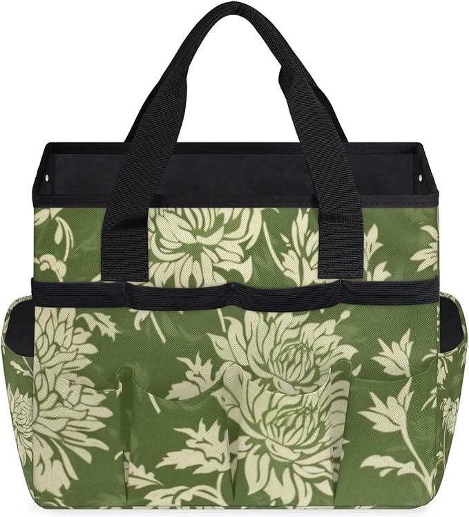 Spring Leaves Gardening Tool BagHeavy Duty Garden Tote BagPortable Oxford Gardening Storage Basket Organizer Handbag with Pockets HandleHand Tools Gifts for Outdoor Garden Lawn Yard