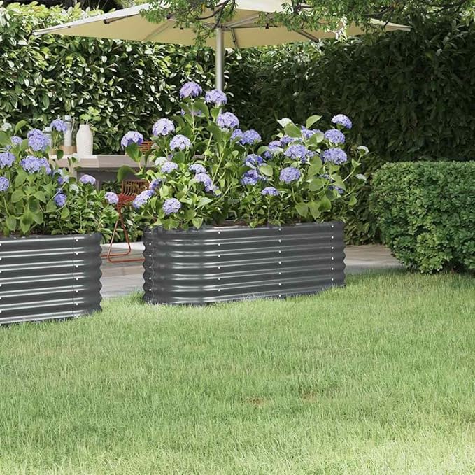 Garden Raised Bed Anthracite Powder-Coated Steel Oval Planter for Outdoor Plants 44.9x14.2 Inch Durable Metal Garden Bed