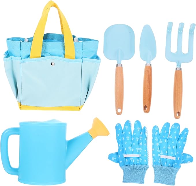 1set Boy Girl Gardening Tool Set Boy Girl Planting Tools Rake Shovel Watering Can and Storage Bag for Outdoor Fun and Learning Activities