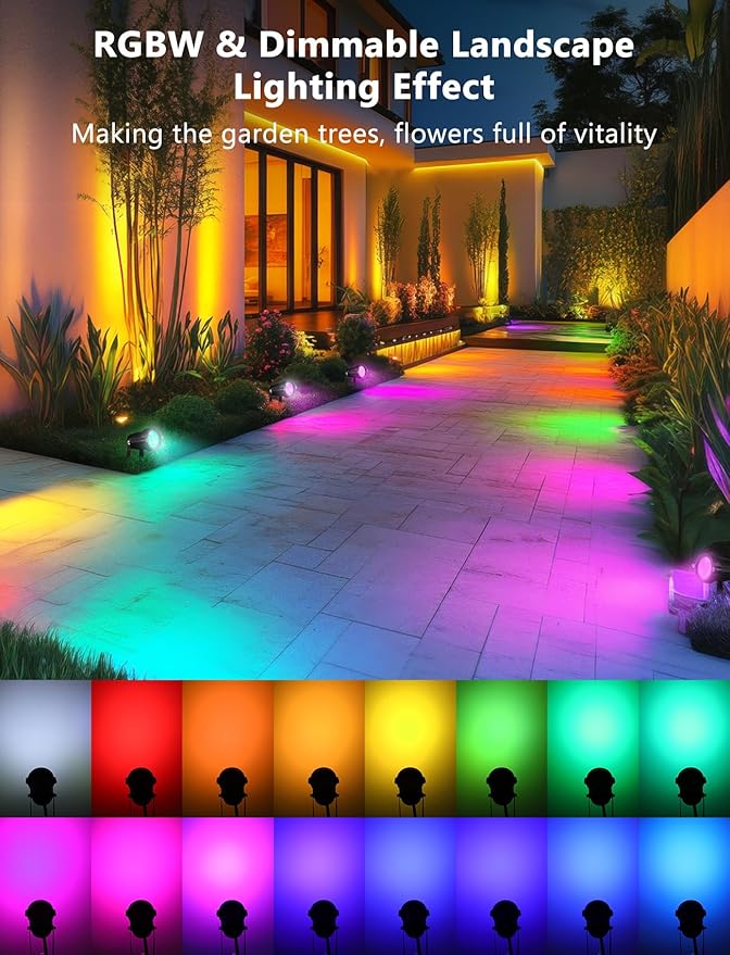 OurLeeme Lawn Flood Light Stake 2-in-1 Waterproof Outdoor Remote controlle Landscape Lighting Spotlight Wall Light for Yard Garden Driveway Pathway Pool (4 Pack)
