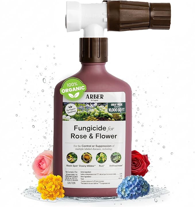 Organic Fungicide—Roses &amp Flowers 16oz Ready-to-Spray | Stops Powdery Mildew Black Spot Rust Blight | Bacillus amyloliquefaciens F727 | Pet-Safe Pollinator-Friendly Garden Disease Control