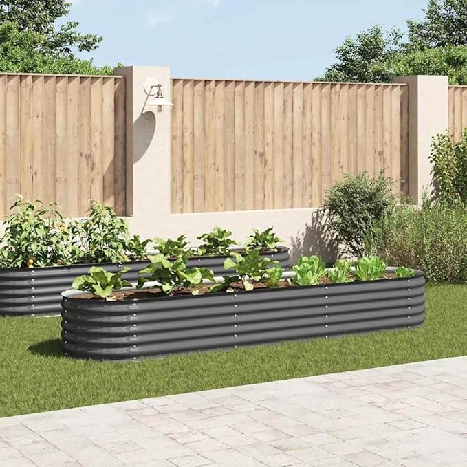 Galvanized Raised Garden Bed Large 126 x 31.5 x 17.3 in Grey Steel Rectangular Outdoor Planter Box for Vegetables Herbs Flowers on Patio Backyard