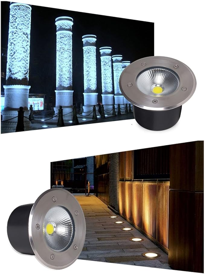 Recessed LED Underground Light Low Voltage Landscape Lights Round Buried Lamp IP65 Waterproof Embedded Spotlight for Driveway Pathway Outdoor Step Lighting