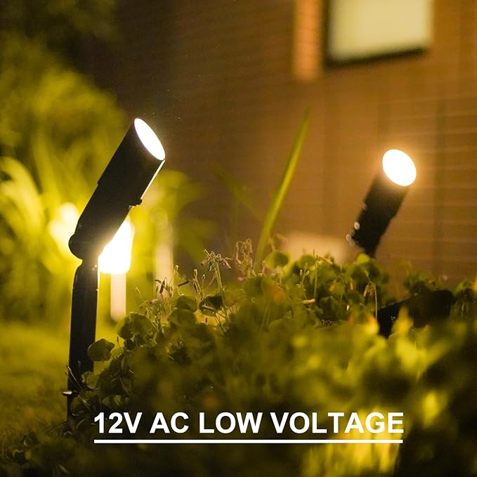 OODSMANN Low Voltage Landscape Flood Lights 20W Halogen 176 Lumen Outdoor Spotlight 3000K Warm White Replaceable Bulbs Outside Hardwired Lighting with Metal Stakes Cable Connectors