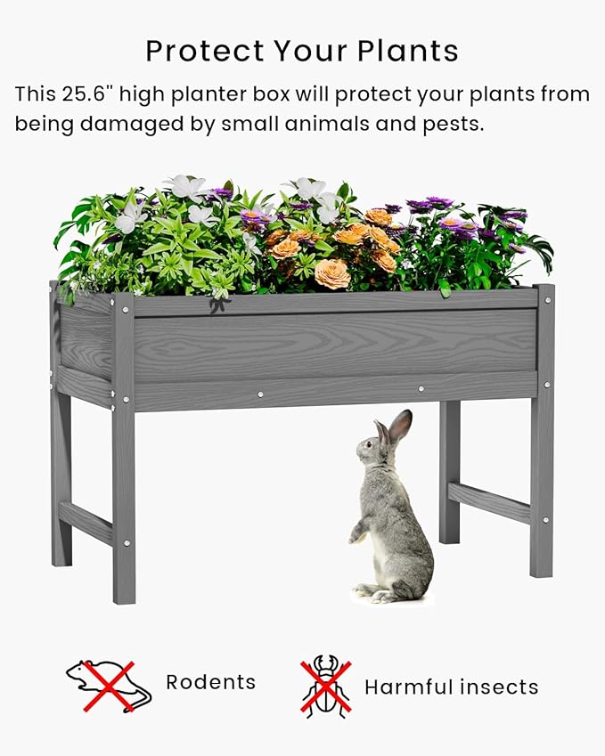 HDPE Raised Garden Bed with Legs Outdoor All-Weather Elevated Planter Box Raised Beds for Seeds Herb Flower Vegetable (Grey)