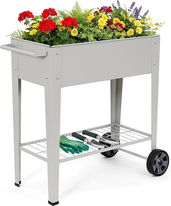 INNO STAGE 31.5 Tall Raised Garden Bed with Legs &amp Wheels- Elevated Planter Box with Shelf Anti-Rust Metal Galvanized Steel Garden Bed for Herb Vegetable Gradening Patio Balcony Backyard