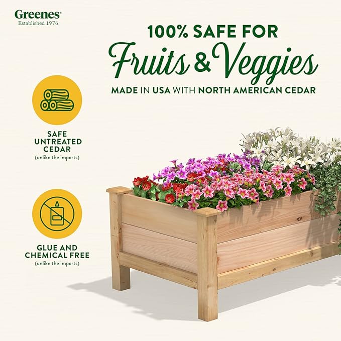Greenes Fence Premium Cedar Elevated Garden Bed 24 W x 48 L x 19 H - Made in USA with North American Cedar