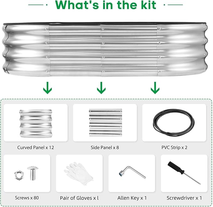 2-Pack Complete Raised Garden Bed Kit 4.5x2x1 Ft Galvanized Metal Oval Planter Boxes for Outdoor Rust-Proof Deep Root Vegetable Flower Herb Garden
