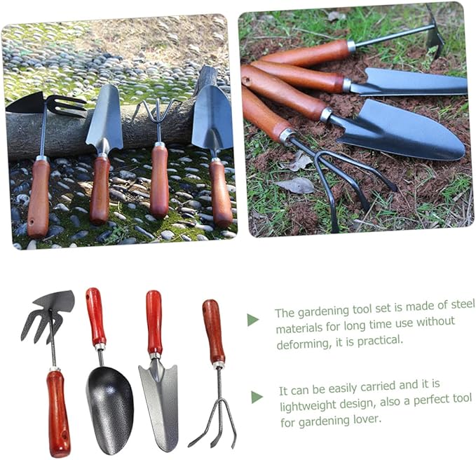 Garden Tool Set 4pcs Mini Hand Trowel Hand Rake Narrow Spade Dual-use Cultivator Soil Scoop for Precise Weeding and Planting in Small Gardens