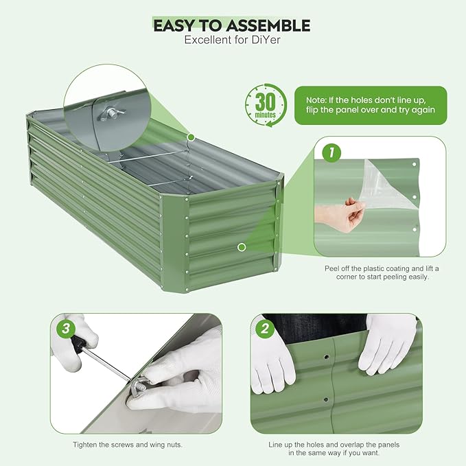 ZORMY 6×2×1.4ft Galvanized Raised Garden Bed Kit Metal Planter Boxes Outdoor High Raised Beds for Vegetables Fruits and Flowers - LotusGreen