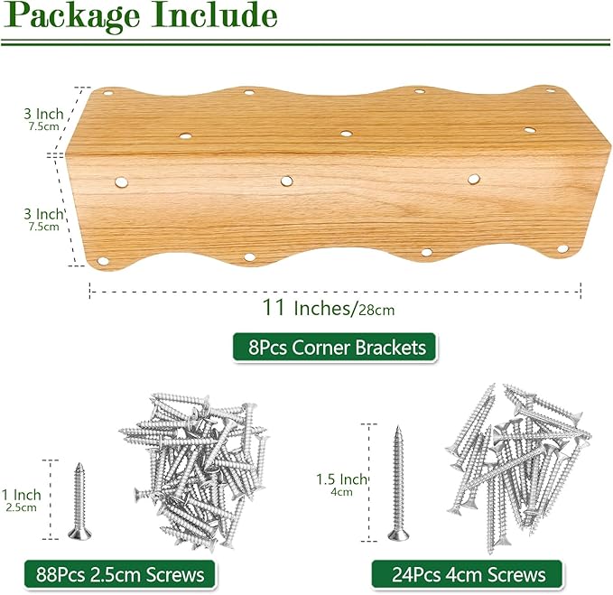 8-Pack Wood Grain Raised Garden Bed Corner Brackets 11x3x3 Metal Corner Supports with Screws Heavy-Duty Wave Edge Connectors for DIY Wooden Planter Boxes