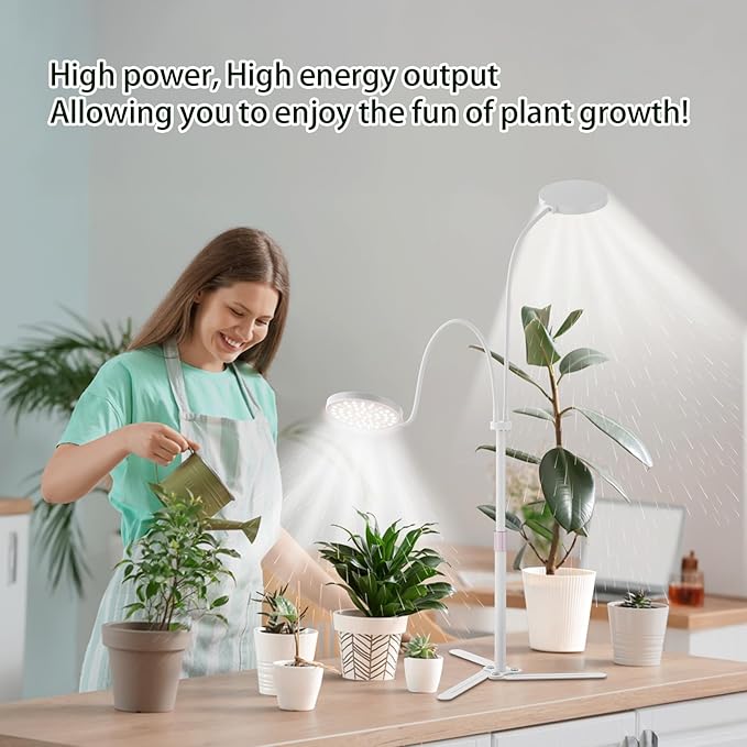 Super-Energy Tabletop LED Grow Lights 9.8-32Height Adjustable for Indoor Small/Medium Plants 6000K Full Spectrum with 3 Dimmable Model Auto On Off Timing 3 9 12Hrs 5 Brightness(Puck White)