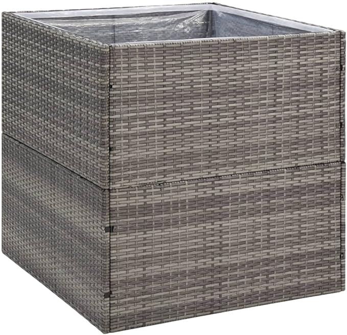 vidaXL Garden Planter-Gray Poly Rattan Square Planter with Steel Frame Transparent Nylon Bag for Soil Management-Outdoor Use-31.5 x 31.5 x 31.5