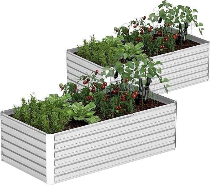 8x4x2 ft Outdoor Raised Garden Bed Large Metal Planter Raised Beds Planters for Outdoor Plants for Vegetables Flowers Herbs Fruits and Succulents.(2 Pcs)