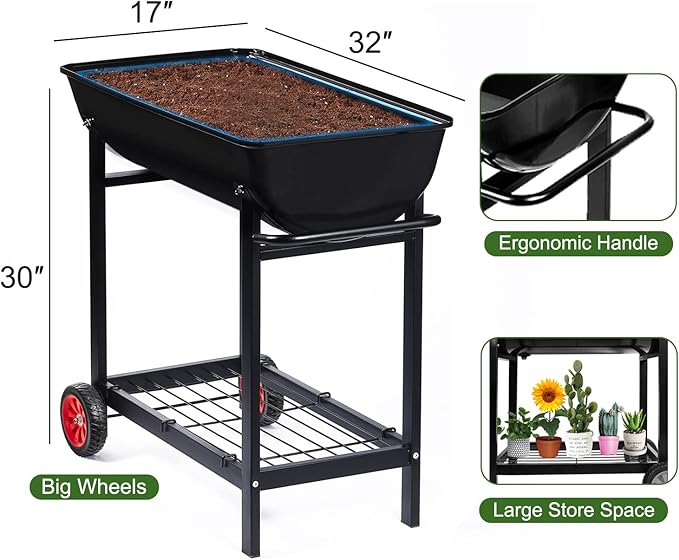 Aveyas Metal Raised Planter Box on Wheels with Gardening Kit Elevated Mobile Garden Bed Cart with Legs -Compatible with Indoor &amp Outdoor Patio Backyard Planting of Vegetables Herbs Flowers