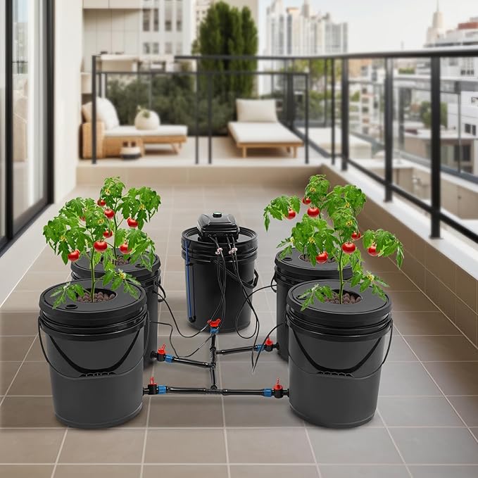 Hydroponics Growing System Kit Deep Water Culture with 4 Planting Buckets 5.28Gal Capacity 12W Air Pump for Indoor Outdoor Vegetable Plant Gardening