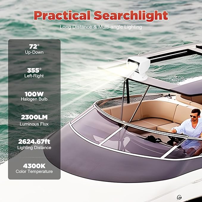 Boat Spotlights 12V 100W Boat Spotlight with Remote Control Boat Search Lights Boat Searchlight Halogen Searchlight Spotlight for Yachts Fishing Boats