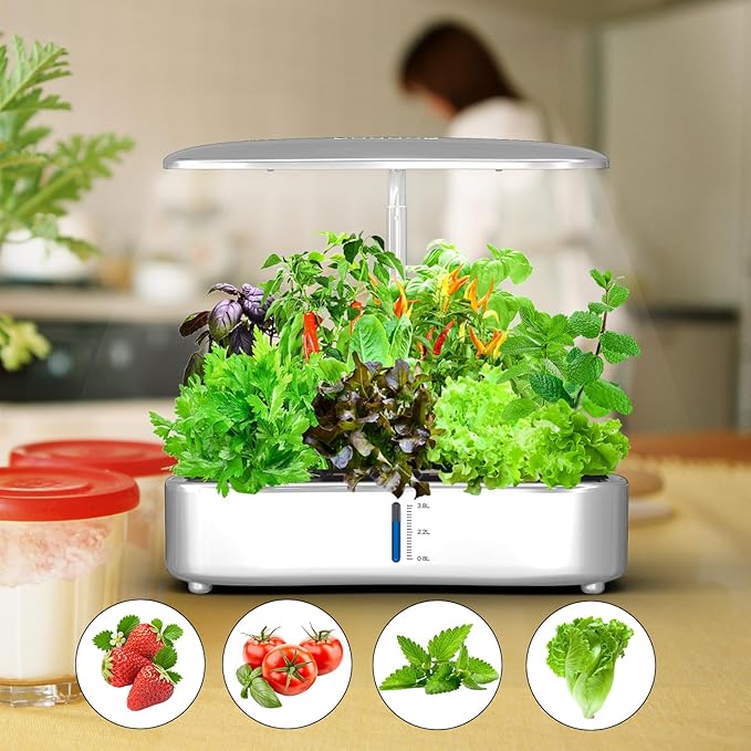 Hydroponics Growing System Kit - 12 Pods Indoor Herb Garden with LED Grow Light Auto Timer Adjustable Height up to 17 - Ideal for Home Birthday &amp Mother's Day Gifts for Women (White)