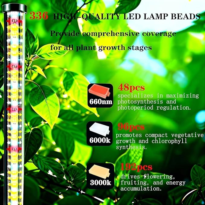 2 Pack LED Grow Lights for Indoor Plants Full Spectrum 48W 65 Inch Plant Lights for Seed Starting with Timer and 10 Level Dimmable Standing Plant Growing Lamp for Greenhouse with Hanging Accessories