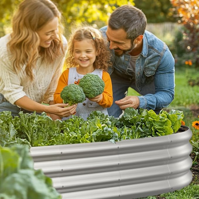 5x3x1ft Oval Galvanized Raised Garden Bed Outdoor 9-in-1 Large Metal Modular Planter Box Raised Beds for GardeningVegetablesFruitsFlowers &amp Herbs (Silver)
