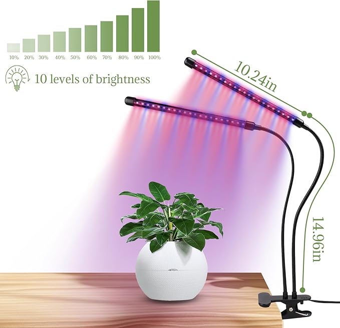 Grow Lights for Indoor Plants - Red &amp Blue Spectrum LED Plant Light with Auto 3/9/12H Timer 10 Dimmable Levels &amp Sturdy Gooseneck - Ideal for Herbs Succulents Houseplants in Home/Office