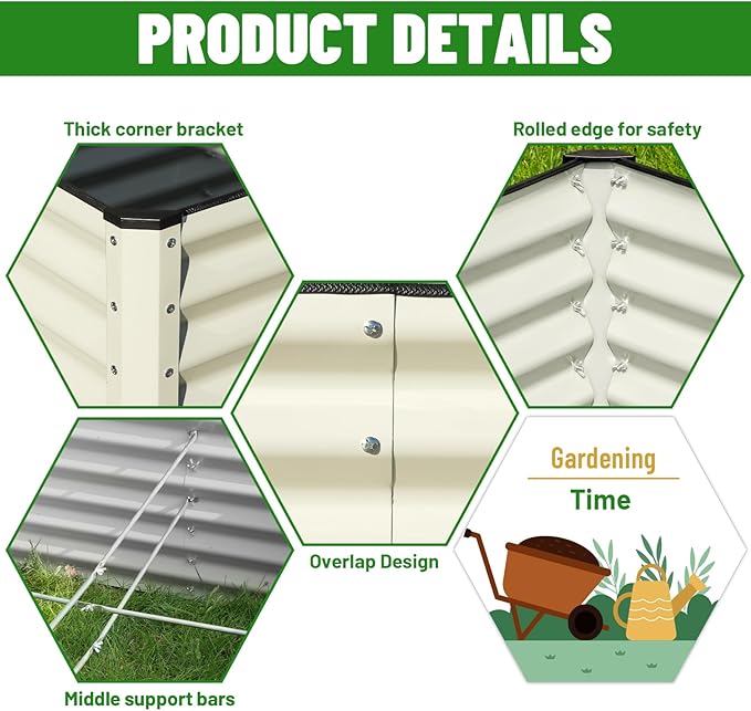 SnugNiture Galvanized Raised Garden Bed 4x4x2FT Outdoor Large Metal Planter Box Steel Kit for Planting Vegetables Flowers Beige White