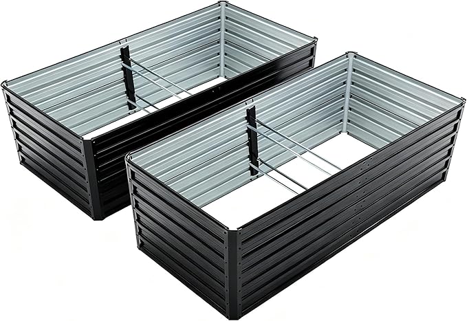 6x3x2FT(2PCS) Metal Raised Bed Garden Bed KitOutdoor Tall Galvanized Planter Raised Rustproof Steel Planter BoxesLarge Metal Raised Garden Beds for FlowersVegetablesHerbs