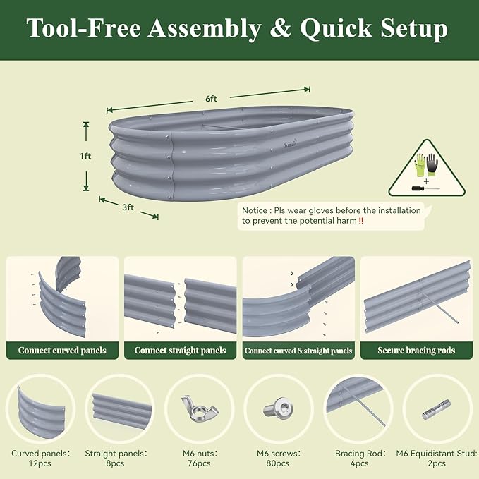 2 Pack 6x3x1ft Raised Garden Bed 12 Tall Galvanized Metal Raised Beds for Gardening Rust Resistant Elevated Garden Bed Planters Box Kit for Outdoor Plants Vegetables Flowers Herbs Tomatoes Grey