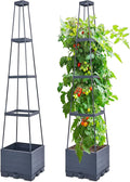 GENMOUS Raised Garden Bed with Tomato Planter Box Trellis 56'' Tomato Cages for Garden Tomato Planter Cage for Patio for Climbing Plants Vegetable Vine Flowers Outdoor &amp Indoor 2 Pack