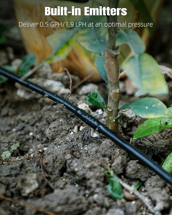 Pawfly 200 ft 1/4 Drip Irrigation Tubing 1/4 Emitter Tubing with 6 Spacing Polyethylene Drip Line with 24 Parts Black Distribution Tubing for Drip Irrigation System Drip Irrigation Hose Roll