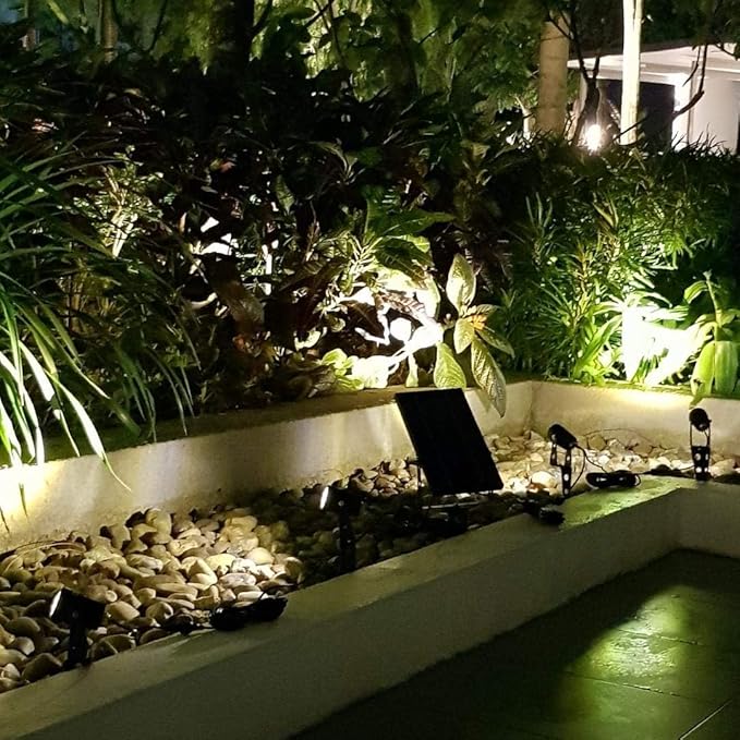 4-Spotlight Mini 50X Solar-Powered LED Spotlight (Warm White LED) Black Finish Outdoor Garden Yard Landscape Downlight