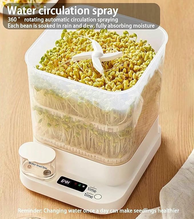 Smart Automatic Bean-Sprouts MachineWater-Circulation Sprayes 3 Layer Large Capacity Seed-Sprouter KitsLed Display Time 1.5l Water Tank Be