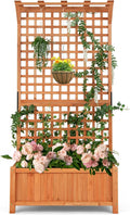 Wooden Planter Box with Trellis 72.5” Freestanding Garden Planter w/Hanging Roof 4 Drainage Holes &amp Lattice Panel Raised Garden Bed with Trellis for Vine Climbing Plants Flowers (1)