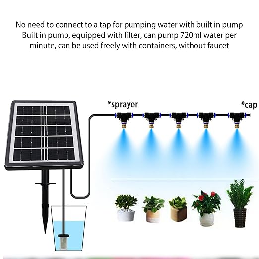 Solar Powered Spray Irrigation System Kit Flexible Watering Schedule Solar Auto Irrigation System with 2200mAh Battery IP67 Water Proof 10m Hose15 Flower Pots for Garden Lawn