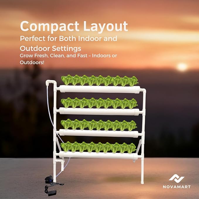Hydroponic Plant Growing System – 36-Site PVC Indoor Garden Tower with AU/US Plug | Soil-Free Vertical Hydro Grow Kit with Planting Baskets Sponges &amp Irrigation Tube | White