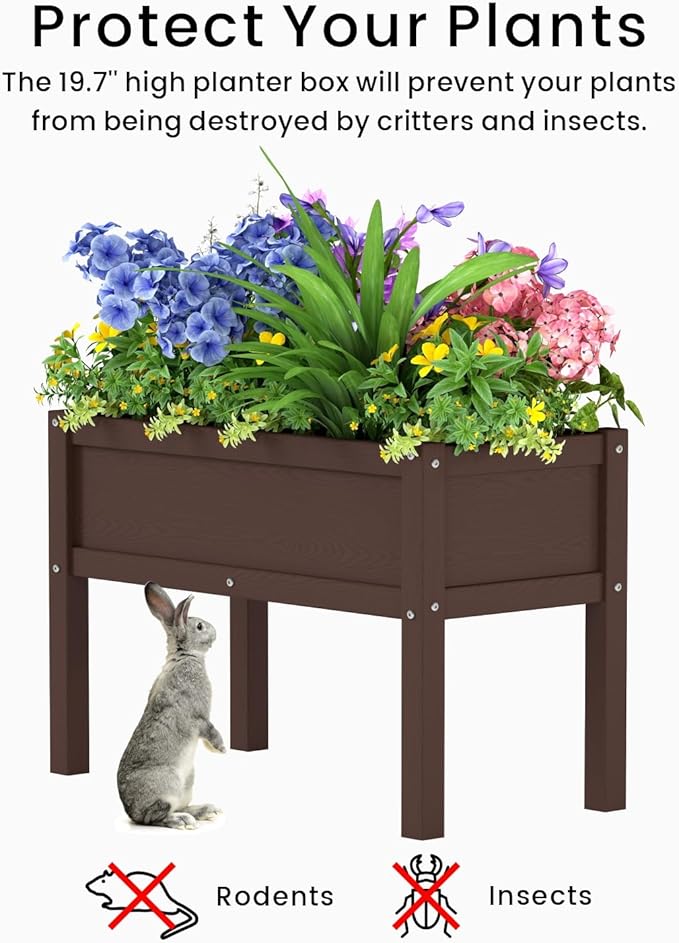 Small HDPE Raised Garden Bed Elevated Planter Box with Legs Outdoor All-Weather Planter Raised Beds for Seeds Herbs Flowers Vegetables (Coffee)