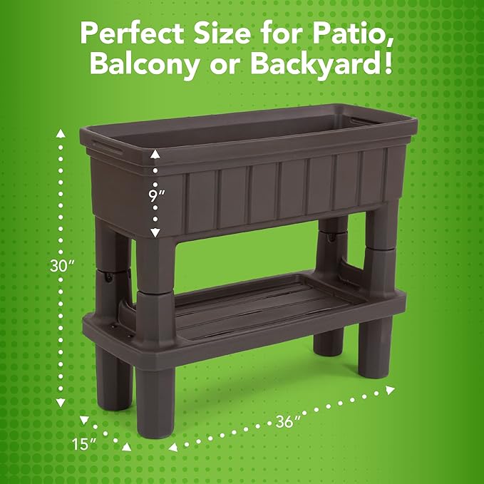 Simplay3 American Home Raised Garden Bed Outdoor Planter with Garden Tools Storage Shelf 36 L x 30 H Garden Bed Dark Brown