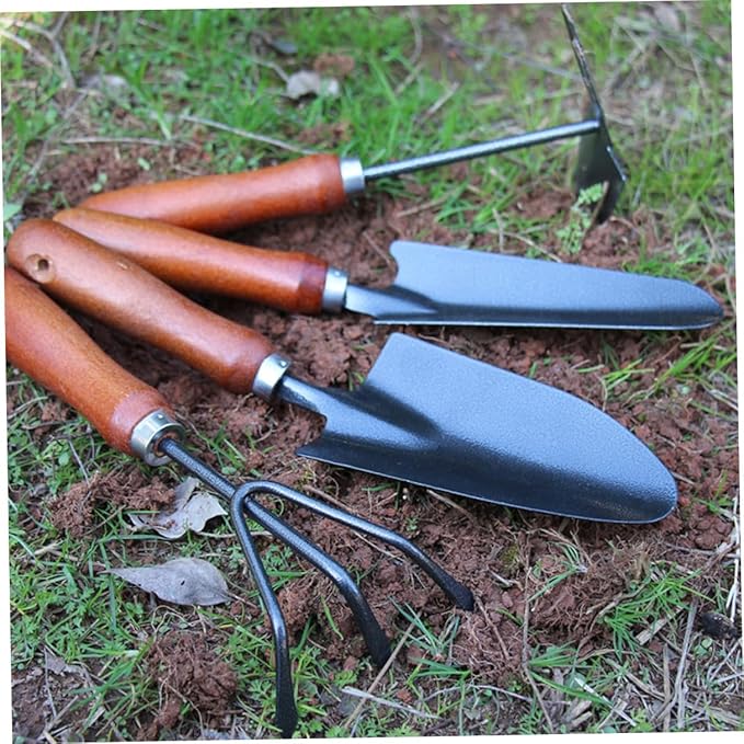 4pcs Mini Garden Tool Set Thickened Painted Iron Shovels and Wooden Handles for Planting and Gardening Tasks
