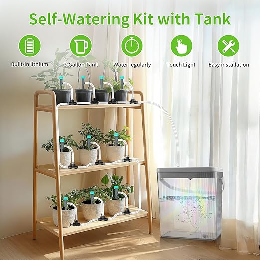 Indoor Drip Irrigation System with 2-Gallon Water Tank Touch Night Light &amp Programmable Timer-Self-Watering Kit for 10 Potted Plants