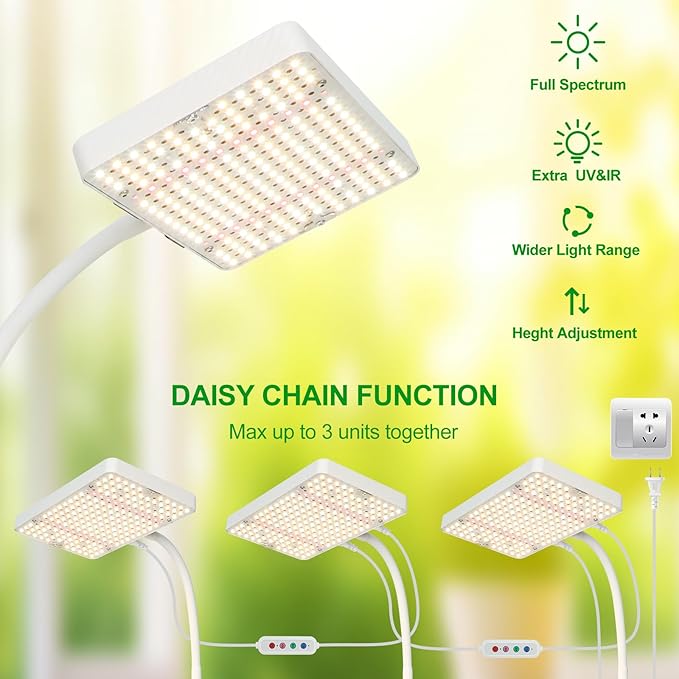 Tabletop Grow Light Bright Desk Grow Lights for Seed Starting Bonsai Succulent Cactus 4/8/12/16/20H Timer 25 Watt Power Draw NO Need Adapter 16-24 Height Daisy Chain Function