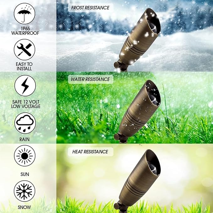 LED Spot Lights Outdoor 105 (6 Pack) Low Voltage Landscape Lights - Brass Metal Wall Security Lighting LED Yard for Beautiful Bright Long Lasting Home Garden Patio Lighting (Without Bulb)