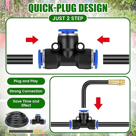 49 ft Drip Irrigation Kit 5/16 Tube Automatic Watering System with 16pcs 360° Adjustable Brass Nozzles Water Saving DIY for Garden Lawn Yard Greenhouse Plants