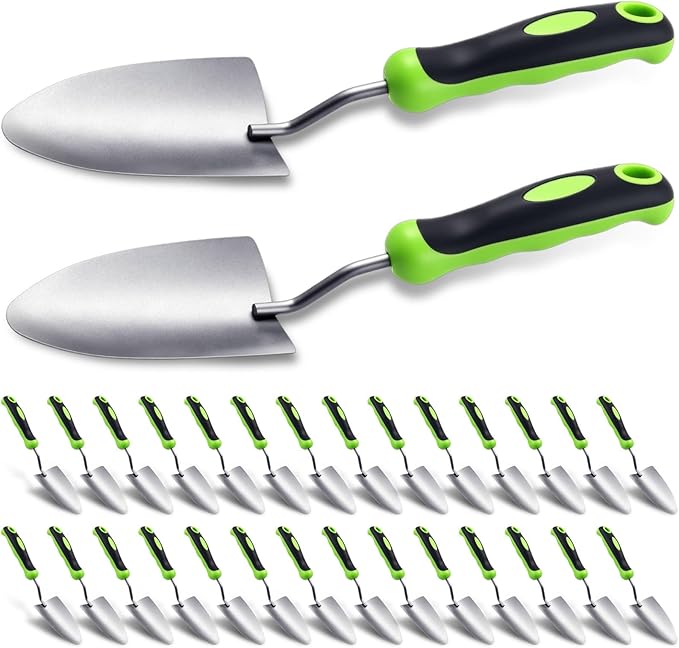 30 Pcs Garden Shovel Aluminum Alloy Heavy Duty Trowel Small Digging Shovels Metal Hand Trowel Spade with Soft Handle for Garden Lawn Yard Planting Tool (Wide ShovelGreen)