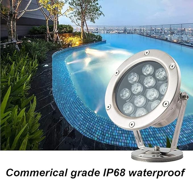 Underwater Light - 12V LED Beam Spotlight Underwater Pond Spotlight Low Voltage Fountain Lighting LED Waterproof IP68 Stainless Steel Underwater Light for Pool Fountain Pond(White15W(12v))