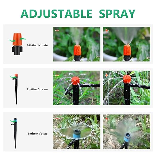 256FT Drip Irrigation System Kit 163PCS Automatic Garden Watering Misting System with 1/4 Distribution &amp 1/2 Hose Tubing and Accessories for Greenhouse Yard Lawn Plant
