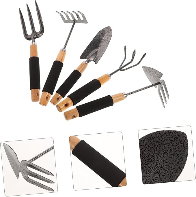 5-Piece Garden Tool Set Shovel Rake Fork Trowel Outdoor Planting Tools for Gardening
