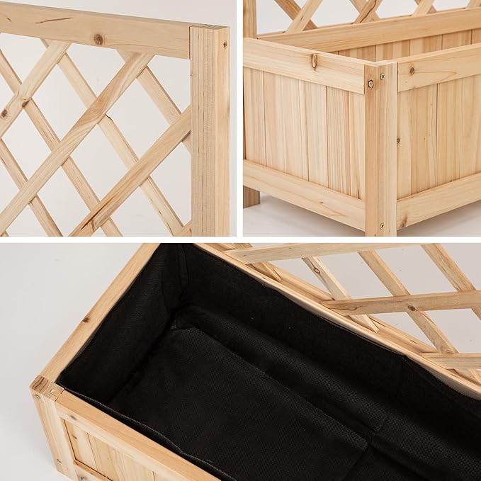 Wooden Raised Garden Bed with Trellis 47 Outdoor Planter Box for Climbing Plants Vertical Natural Wood Garden Planter for Vegetables Flowers &amp Vines Lattice Plant Support for Patio Yard Balco