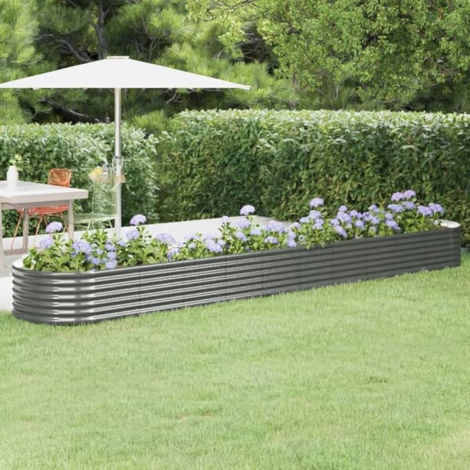 Garden Raised Planter Raised bedsGalvanized PlanterFlower BedTroughMetal PlanterRaised Garden BedBed Powder-Coated Steel 173.2x31.5x14.2 Gray