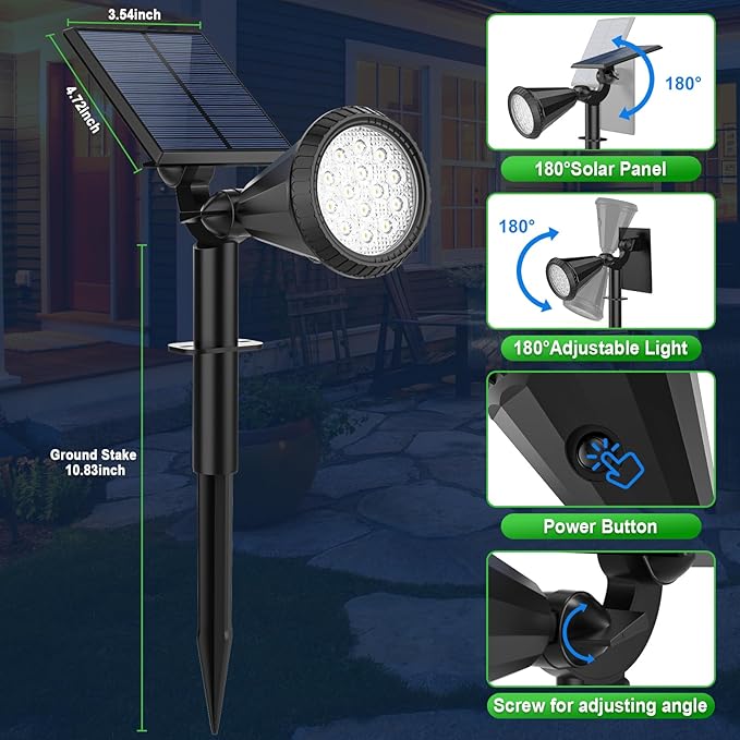 8 Pack Solar Spot Lights Outdoor Waterproof 180 Adjustable Solar Powered Landscape Lights for Yard Garden Pathway Porch Pool Wall 4 Lighting Modes Warm White