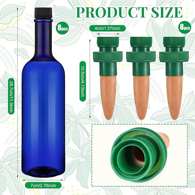 8 Set Plant Watering Devices Include Self Watering Spikes and 26 oz Plastic Bottles Plant Waterer Devices with Adjustable Control Valve Switch Indoor Outdoor (Blue)